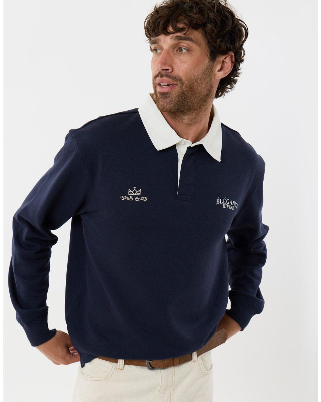 Threadbare Blue Relaxed Fit Divine Graphic Print Rugby Polo for men