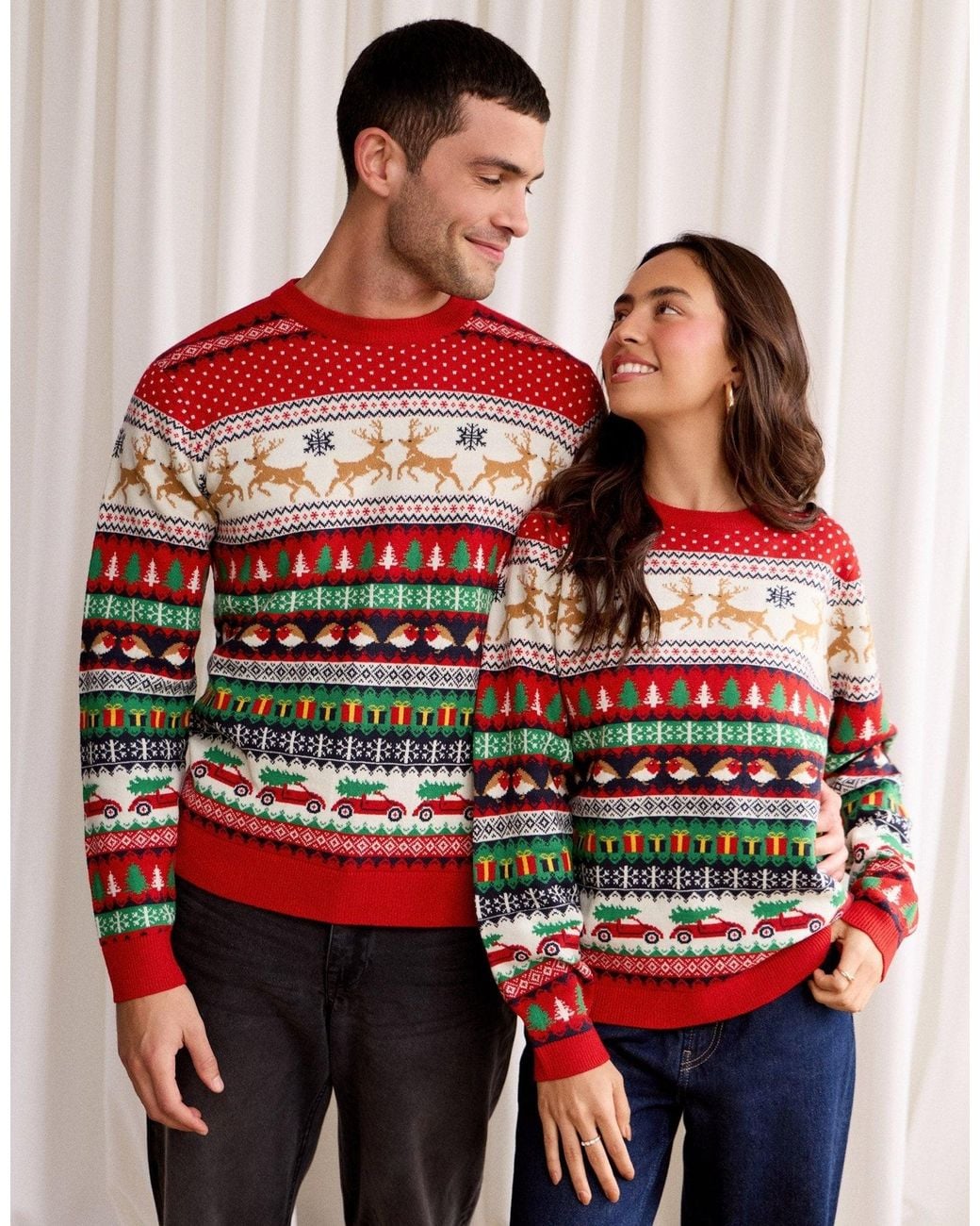 Threadbare Red Festive Fairisle Knitted Christmas Jumper for men