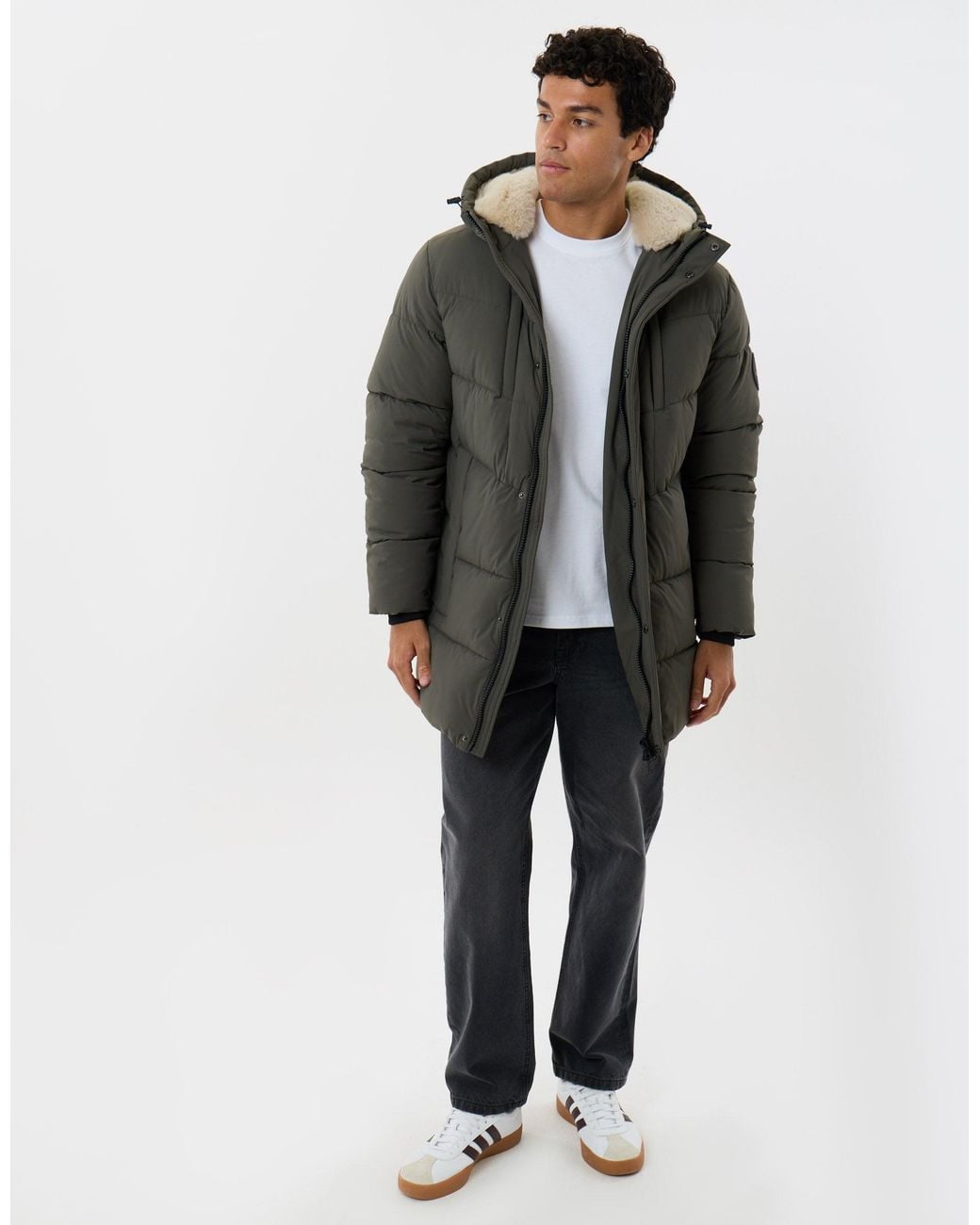 Threadbare Gray Showerproof Padded Jacket With Sherpa Lined Hood for men