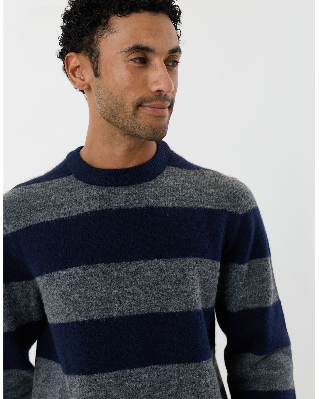 Threadbare Blue Knitted Crew Neck Jumper for men