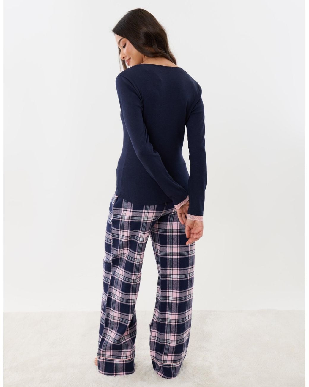 Threadbare Blue Cotton V Neck Pyjama Set