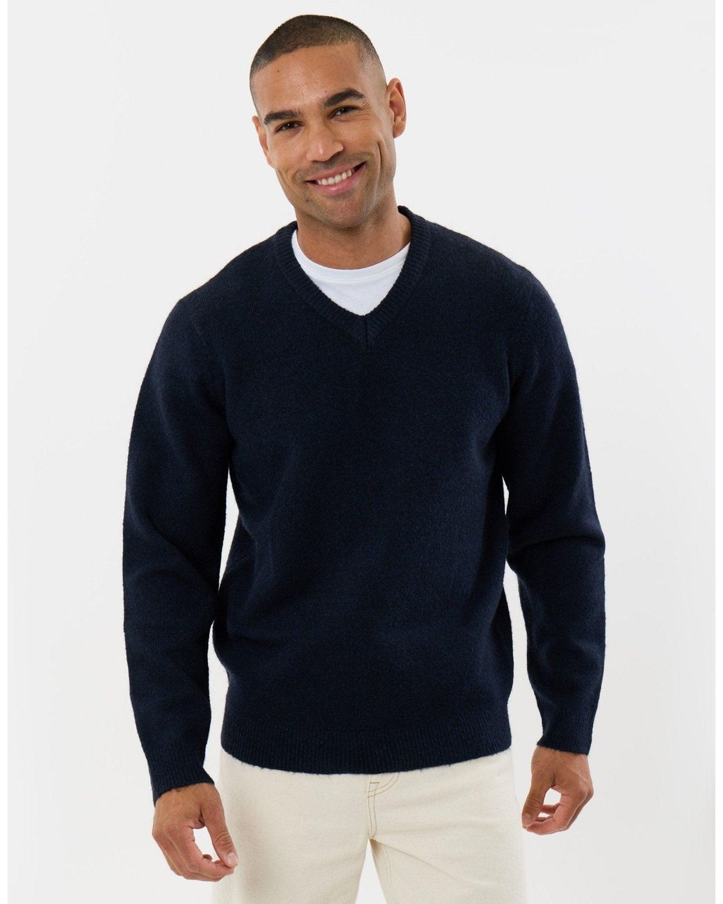 Threadbare Blue Soft V Neck Jumper for men
