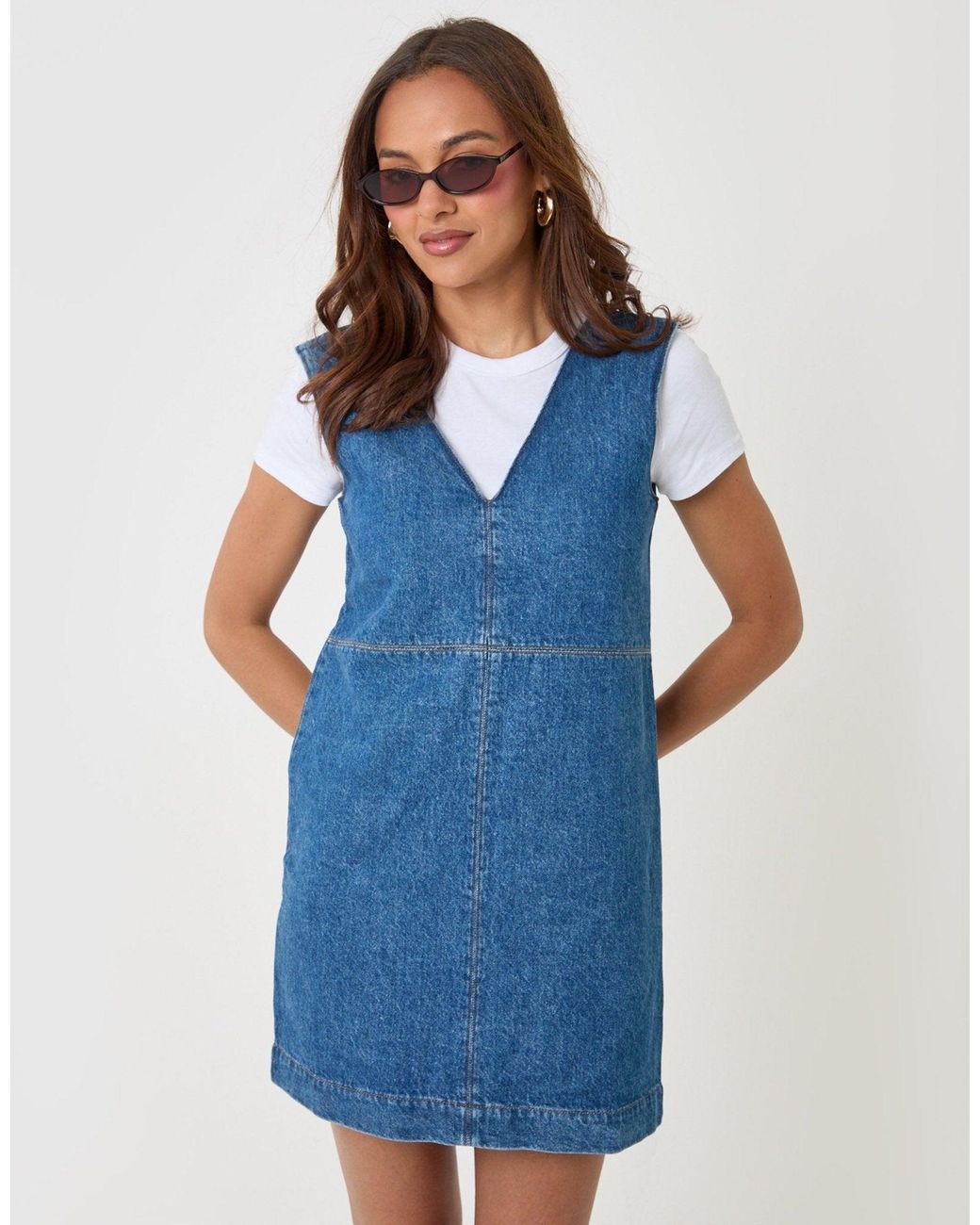 Threadbare Blue Denim V-Neck Mini Dress