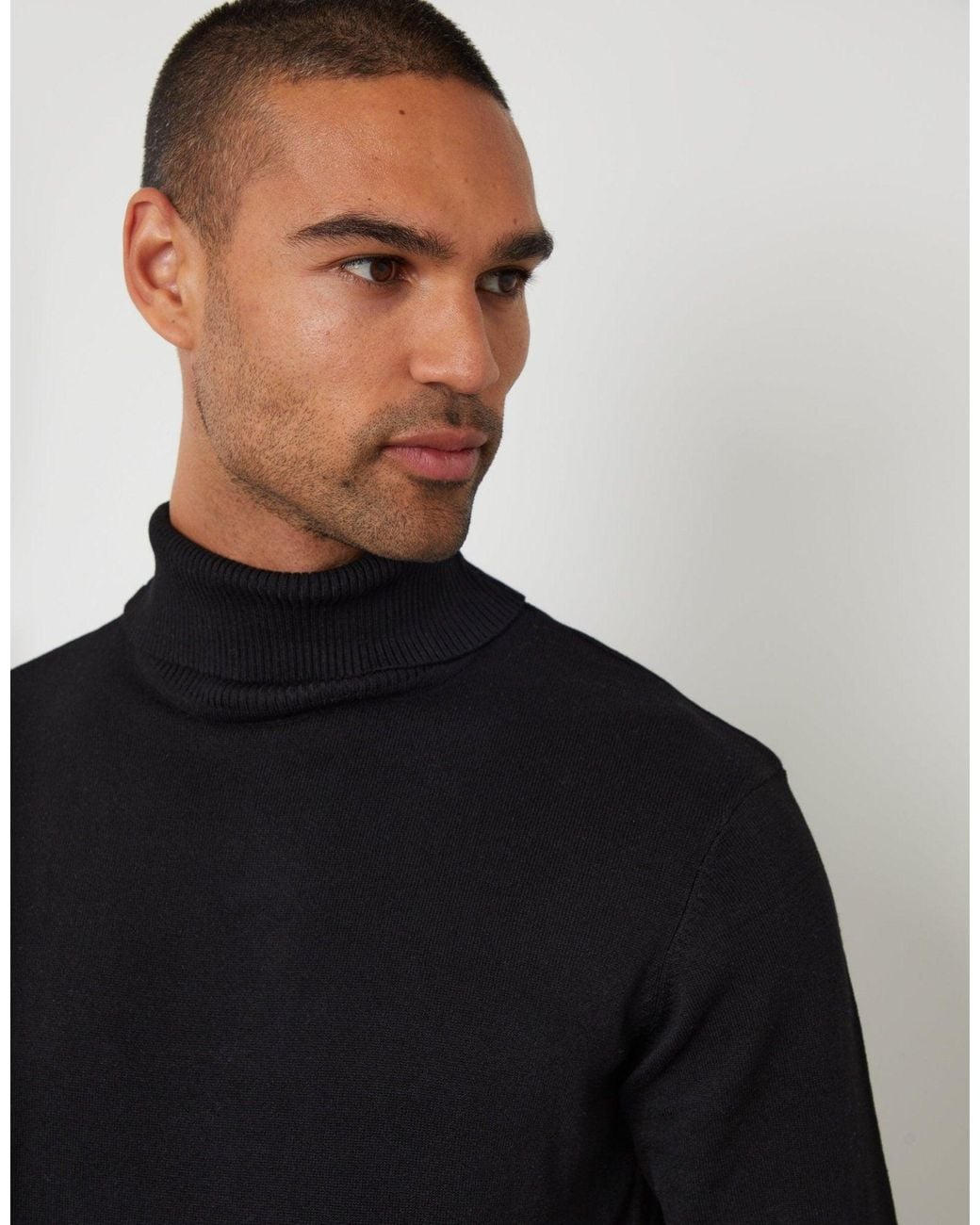 Threadbare Blue Knitted Roll Neck Jumper for men