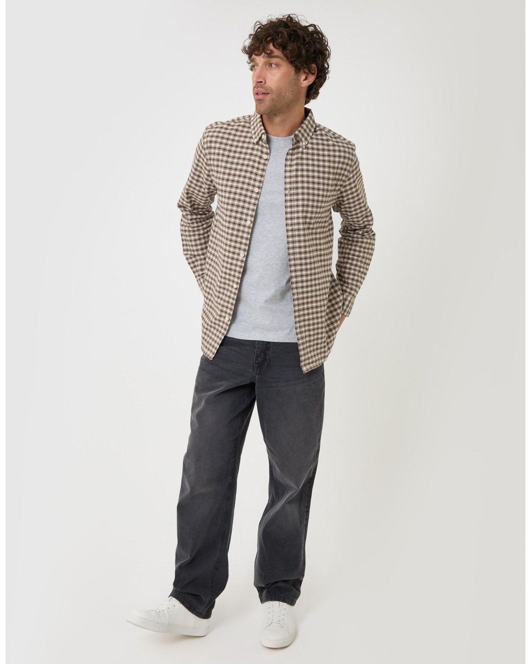 Threadbare Gray Regular Fit Cotton Oxford Shirt for men