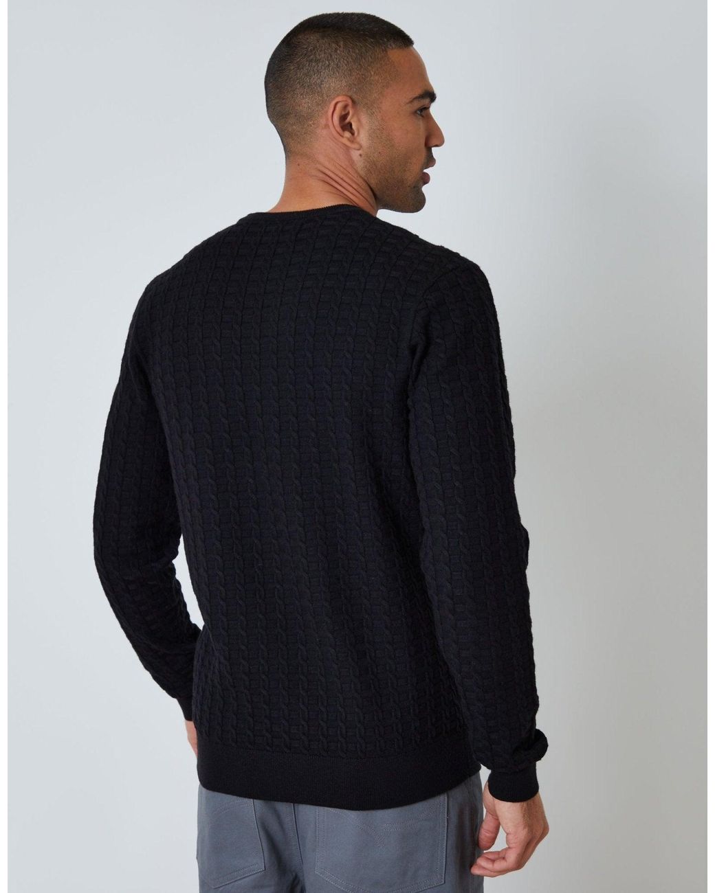 Threadbare Blue Cable Knit Crew Neck Jumper for men