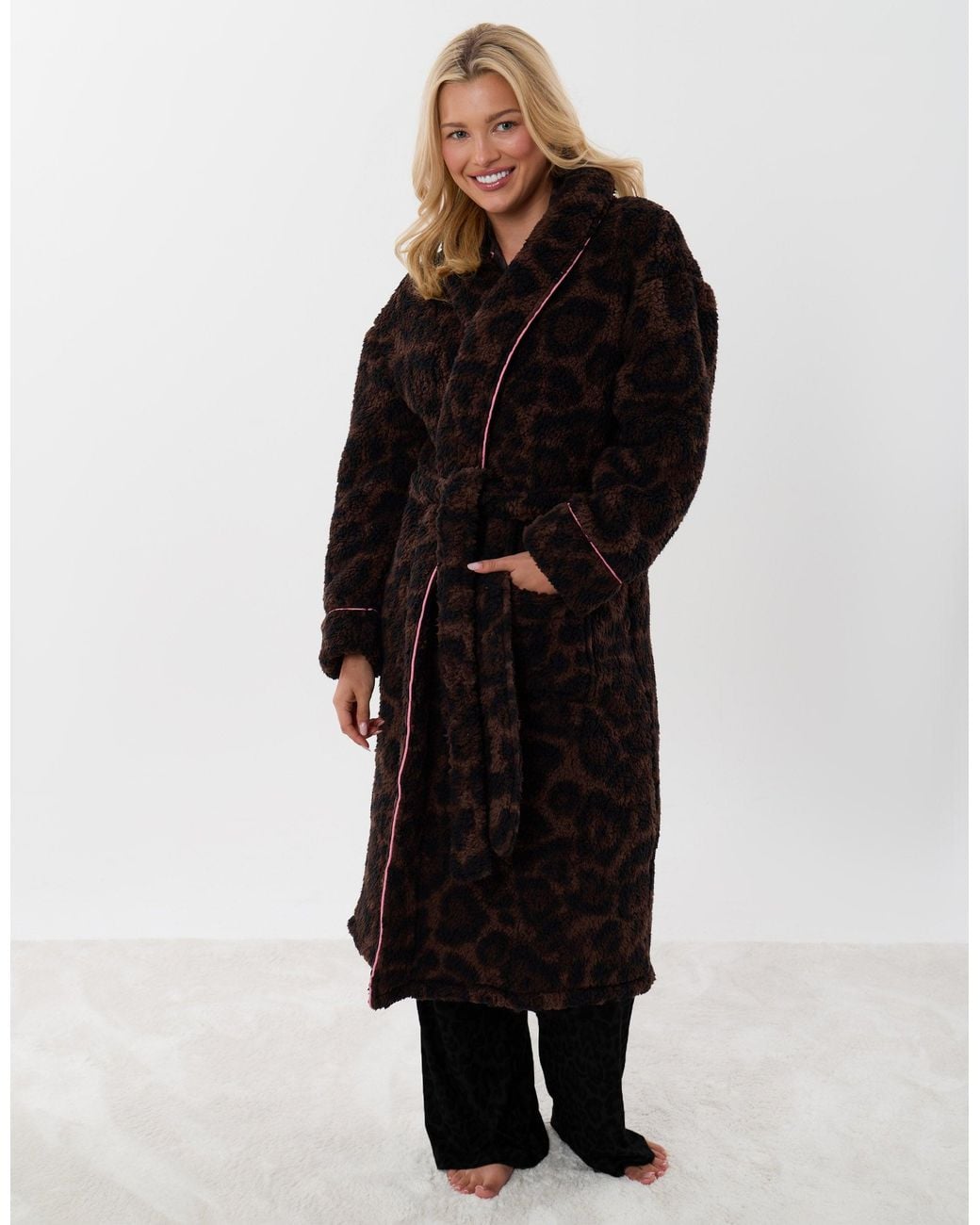 Threadbare Black Petite Contast Piping Dressing Gown