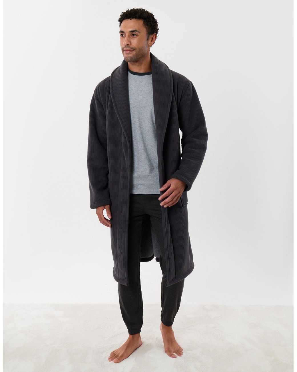 Threadbare Blue Sherpa Lined Dressing Gown for men