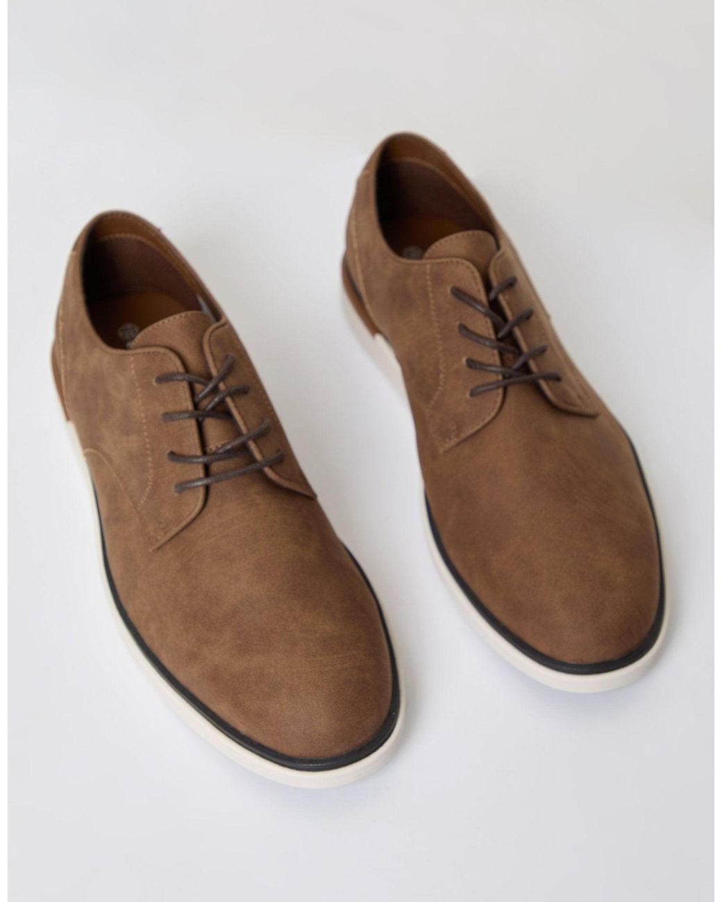 Threadbare Brown Faux Suede Derby Shoes for men