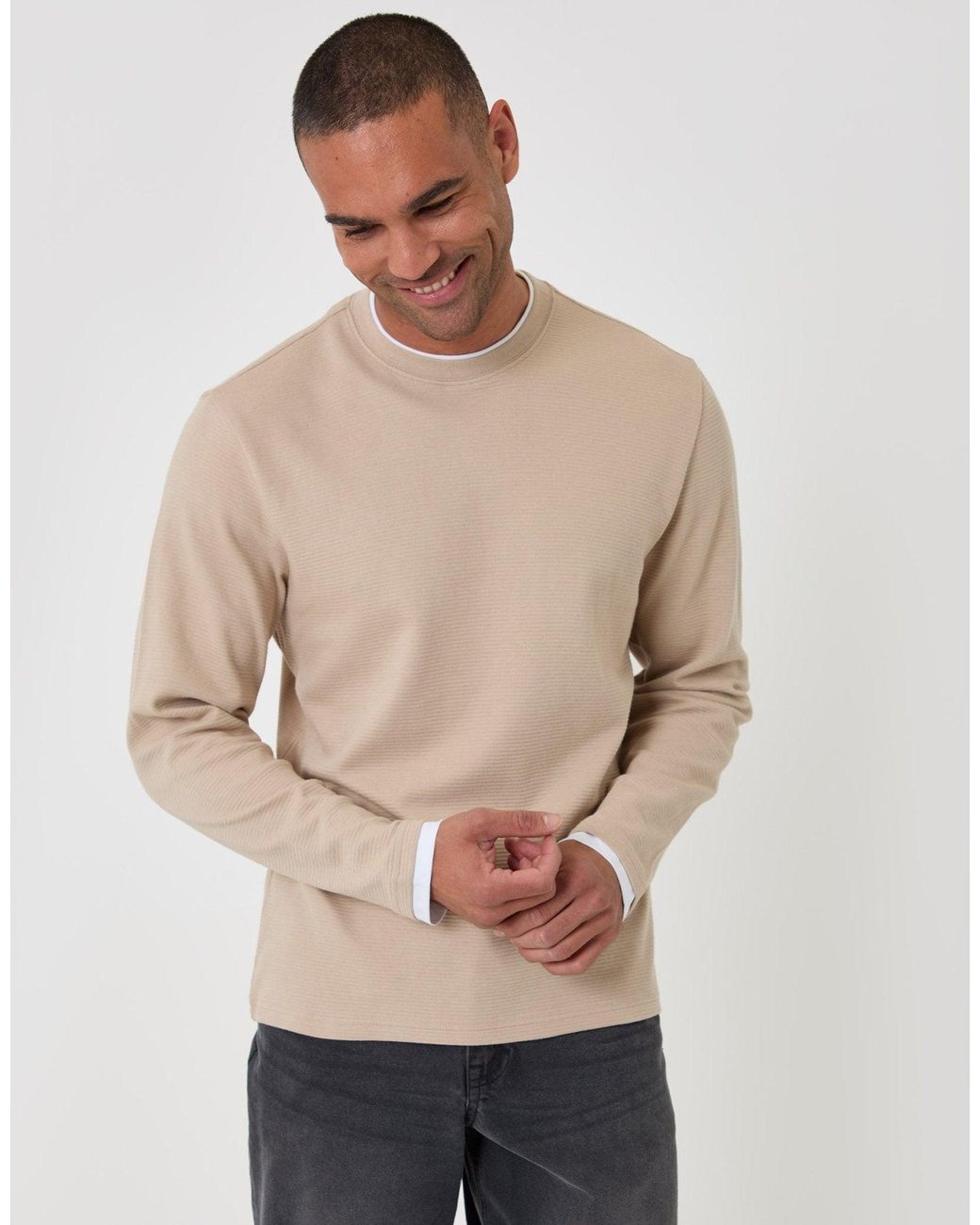Threadbare Brown Cotton Mock Layer Long Sleeve T-Shirt for men