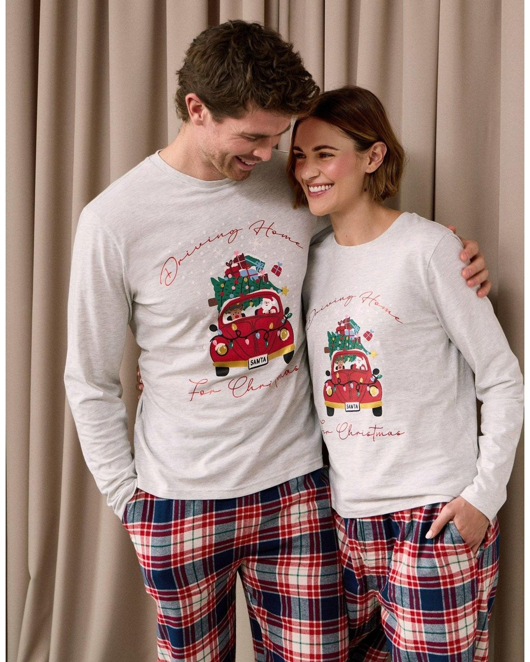 Threadbare Brown Cotton Driving Home For Christmas Pyjama Set