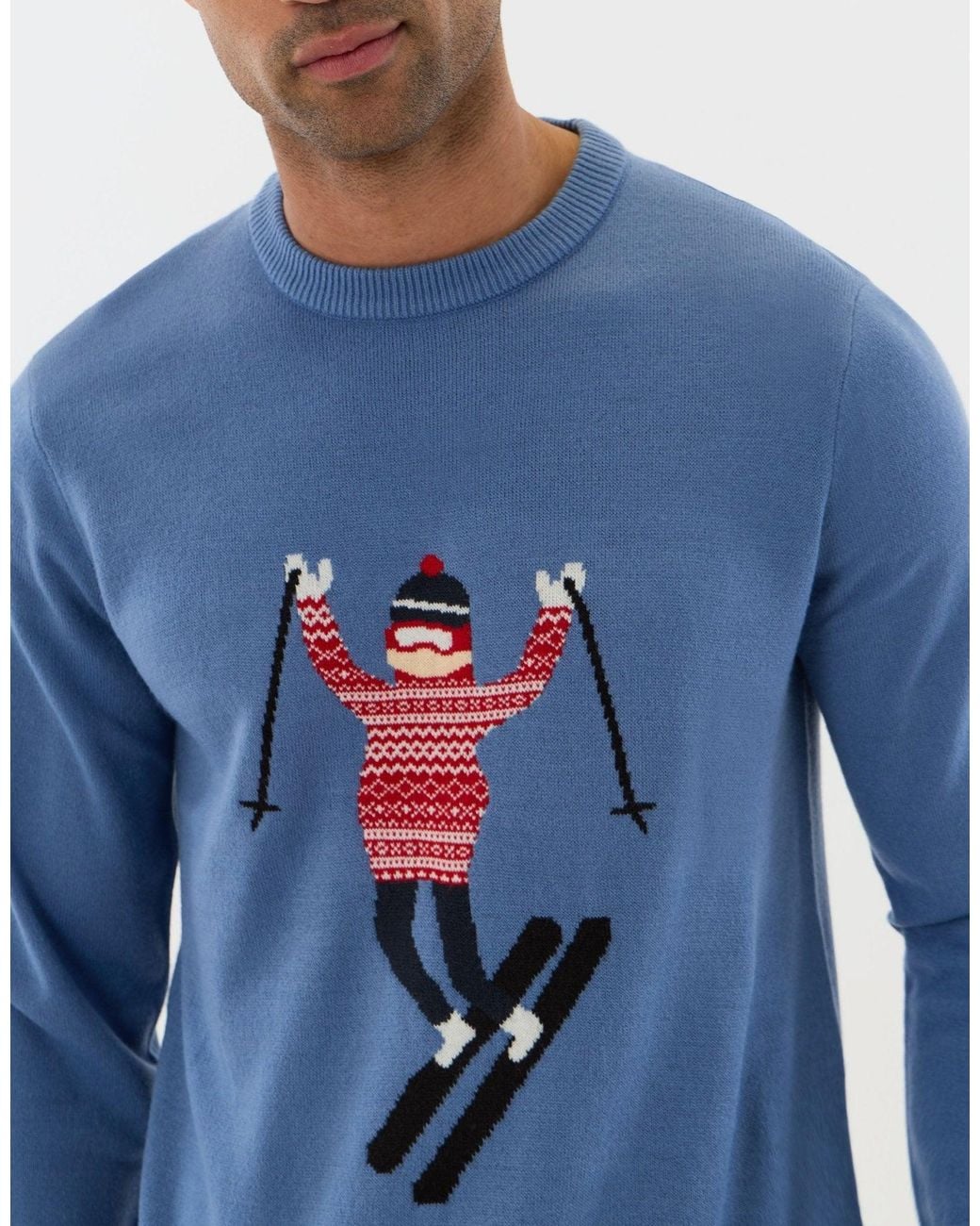 Threadbare Blue Knitted Skier Crew Neck Christmas Jumper for men
