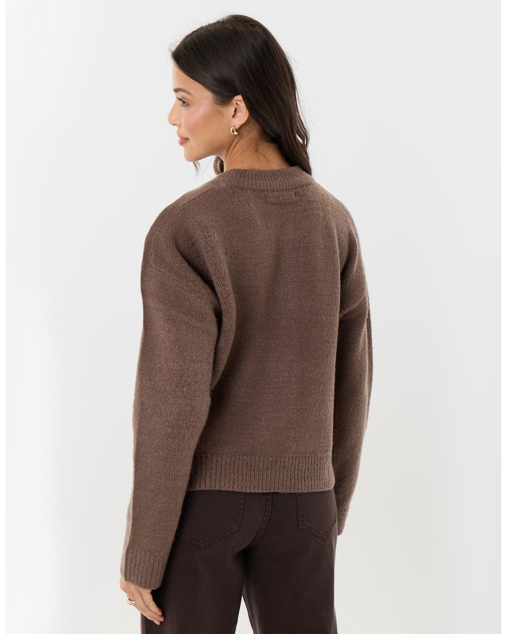 Threadbare Brown Pocket Detail Crew Neck Cardigan