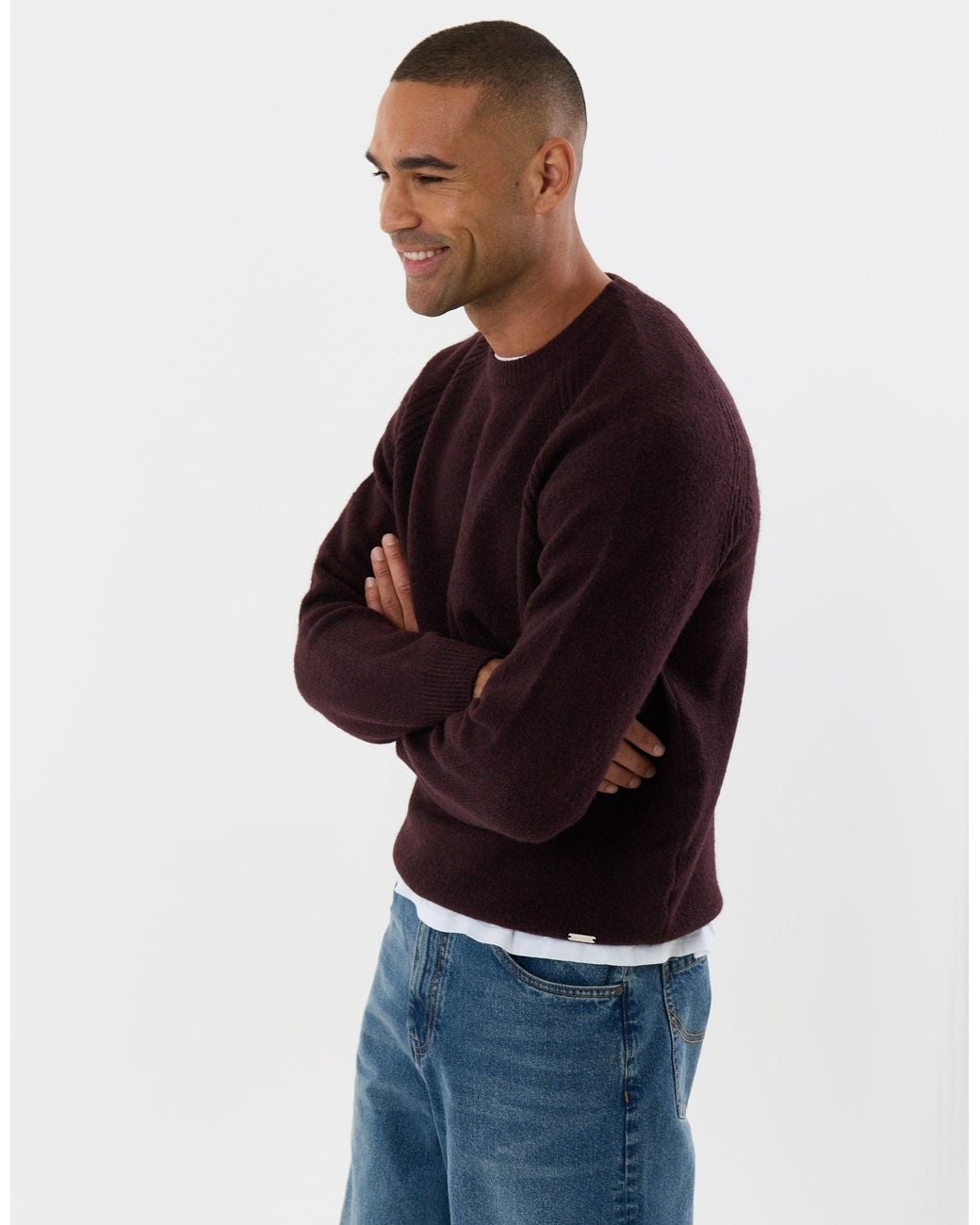 Threadbare Blue Raglan Rib Knitted Crew Neck Jumper for men