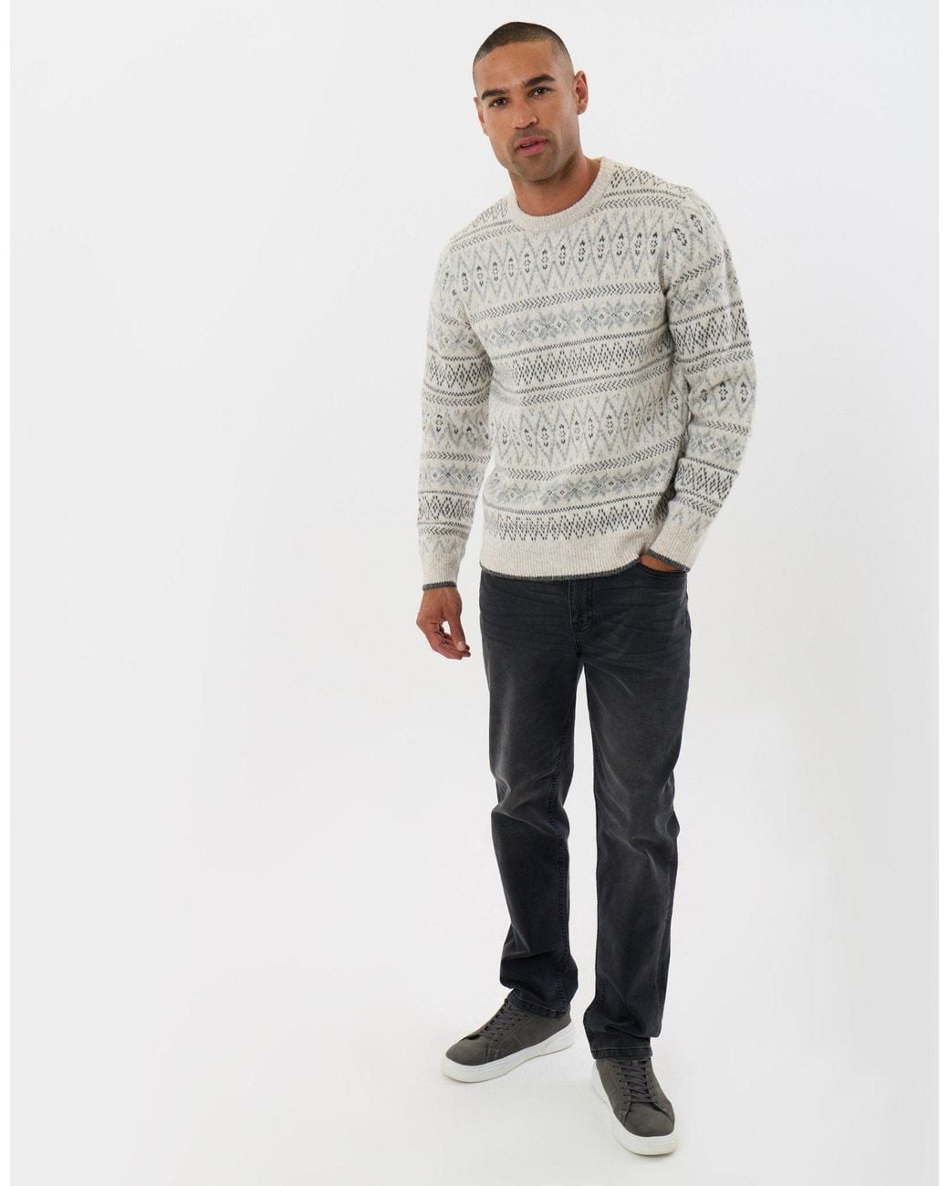 Threadbare Gray Snowflake Fairisle Christmas Jumper for men