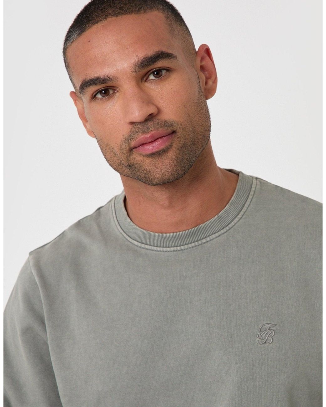Threadbare Gray Ribbed Cotton Sweatshirt for men