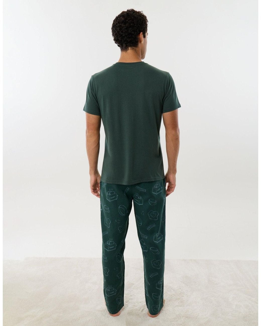 Threadbare Green Breakfast Print Christmas Pyjama Set for men
