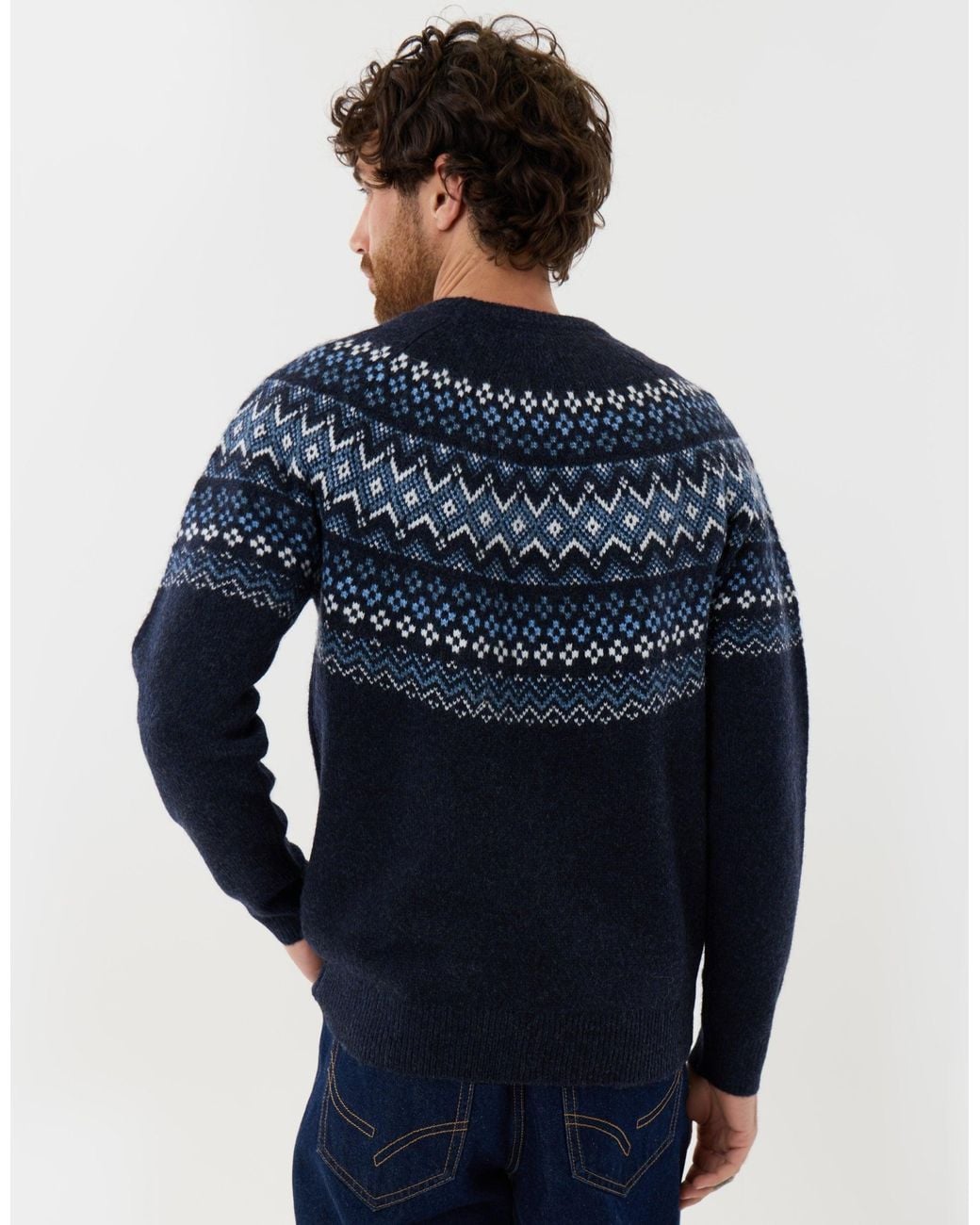 Threadbare Blue Geometric Fairisle Knitted Christmas Jumper for men