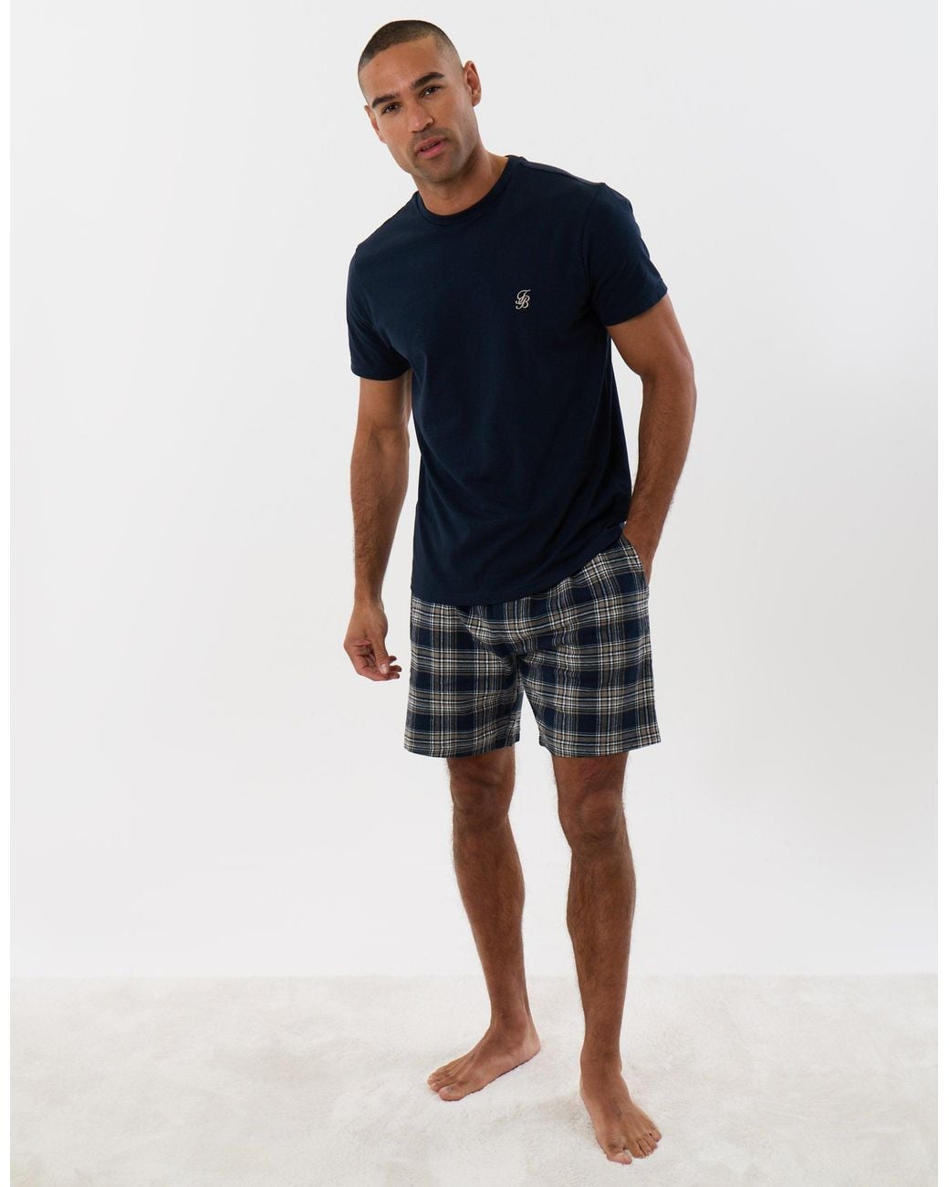 Threadbare Blue Cotton Rich T-Shirt And Short Pyjama Set for men