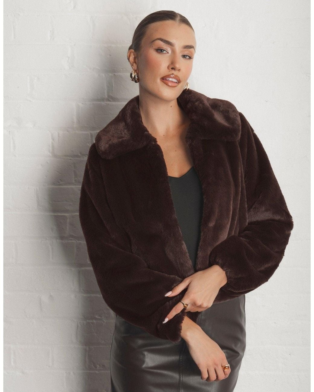 Threadbare Black Short Collared Faux Fut Coat