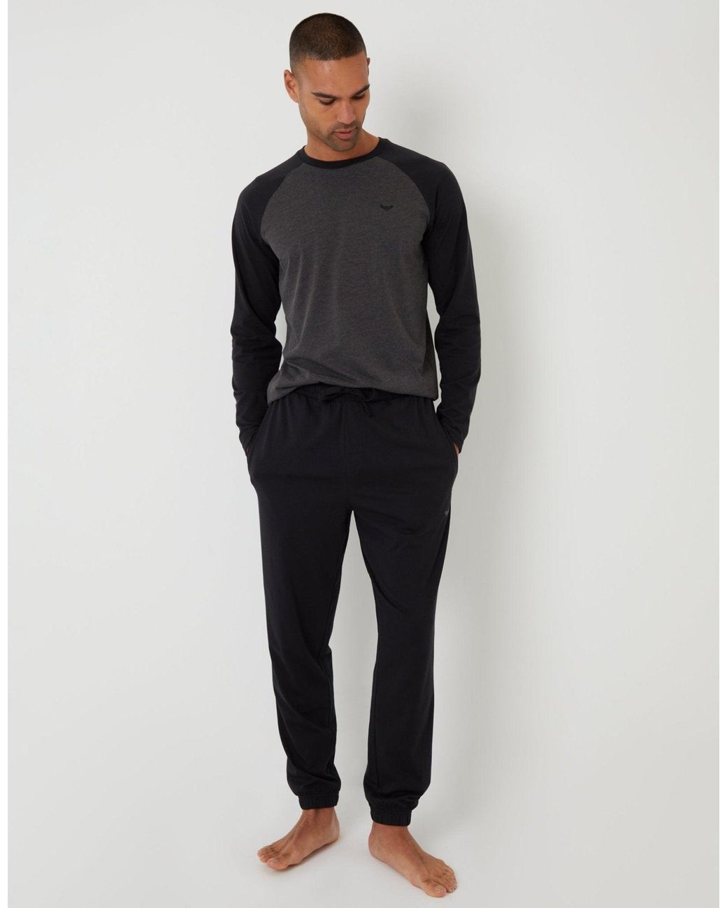 Threadbare Black The Ultimate Long Sleeve Pyjama Set for men