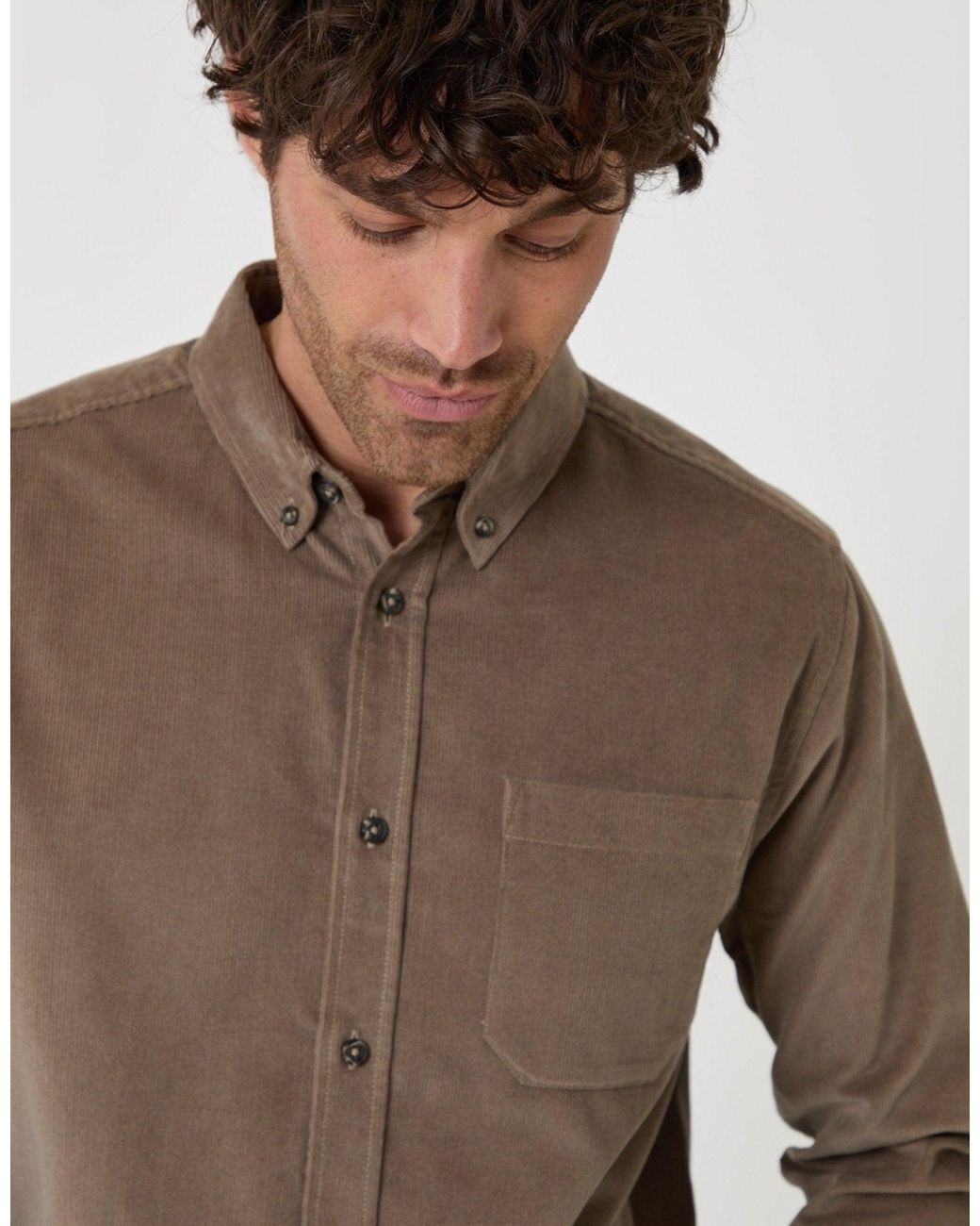 Threadbare Brown Regular Fit Cotton Corduroy Shirt for men