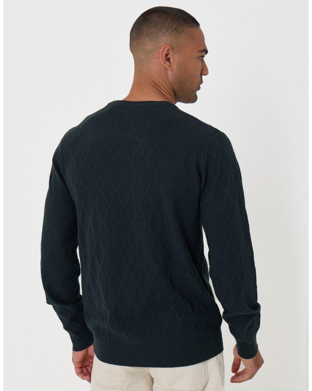 Threadbare Blue Diamond Textured Crew Neck Jumper for men
