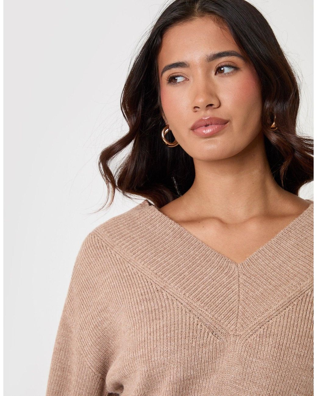 Threadbare Natural The Everyday Deep Rib V-Neck Jumper