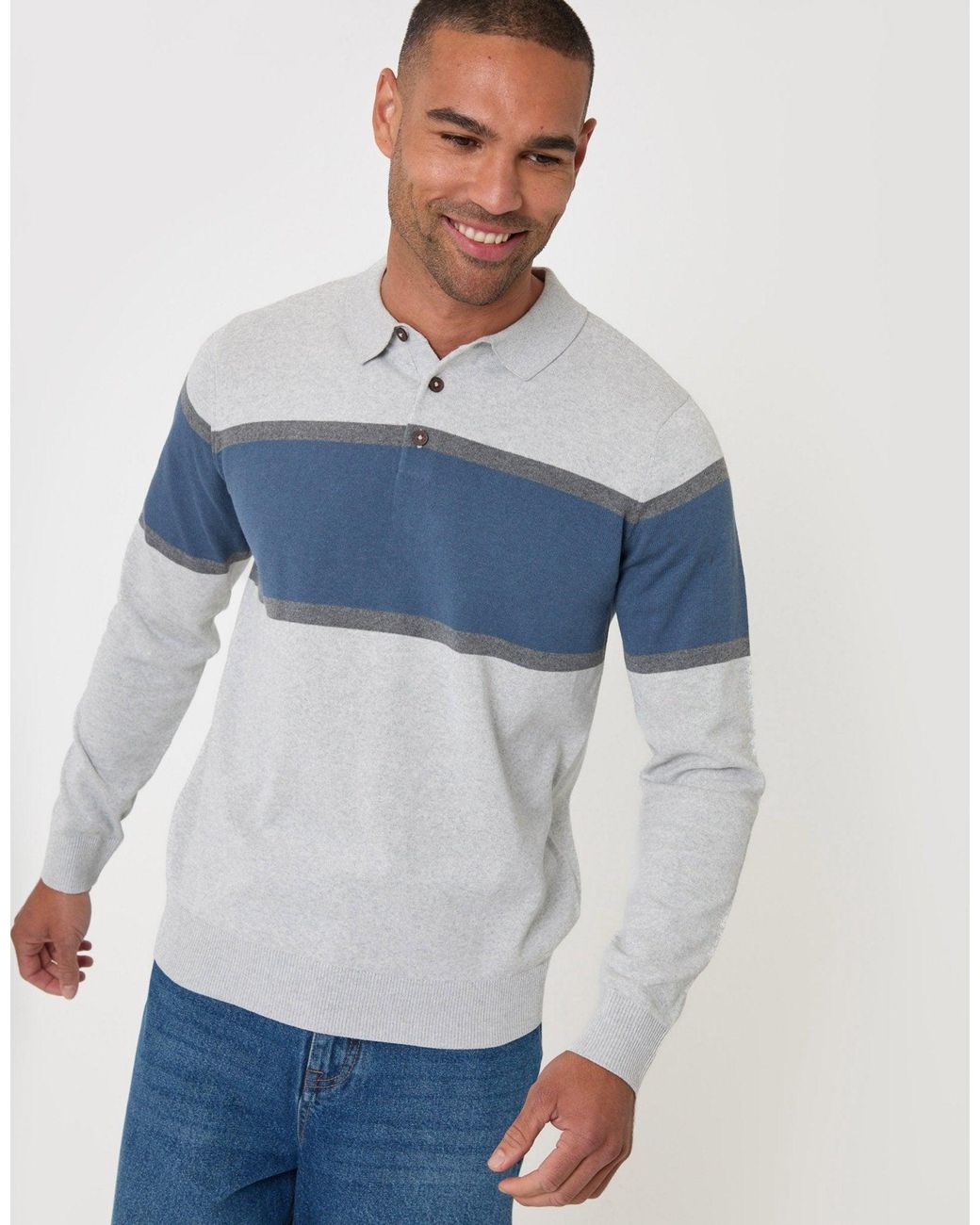 Threadbare Blue Boxy Fit Cotton Rich Rugby Polo for men