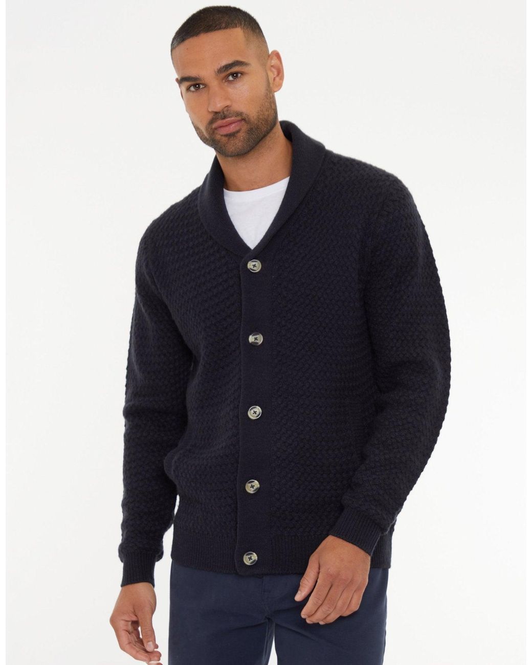 Threadbare Blue Knitted Shawl Cardigan for men
