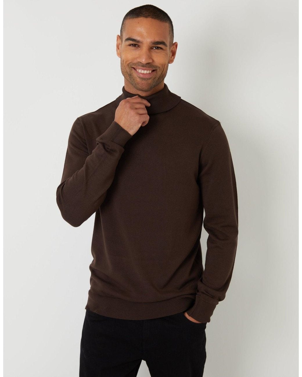 Threadbare Brown Knitted Roll Neck Jumper for men