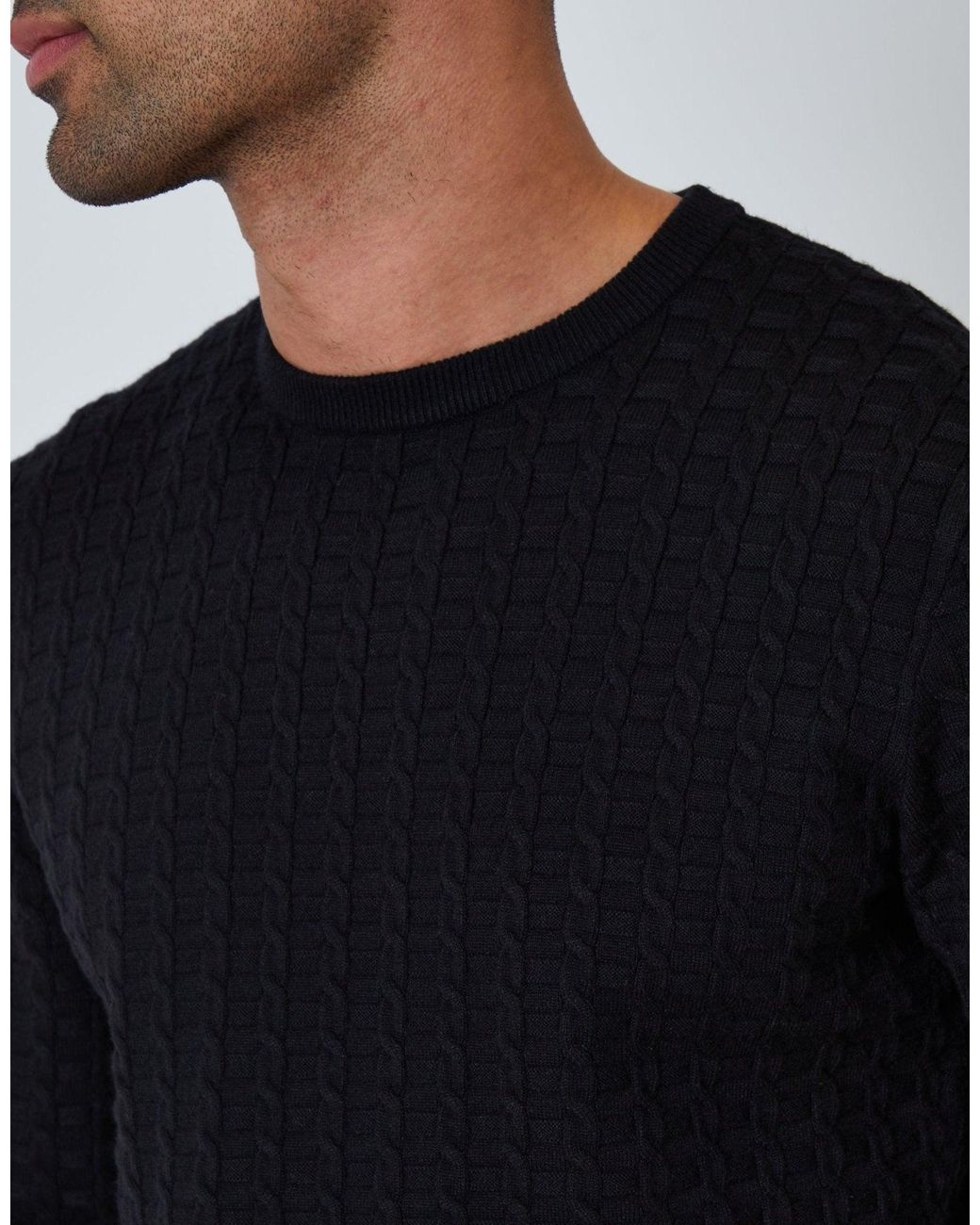 Threadbare Blue Cable Knit Crew Neck Jumper for men