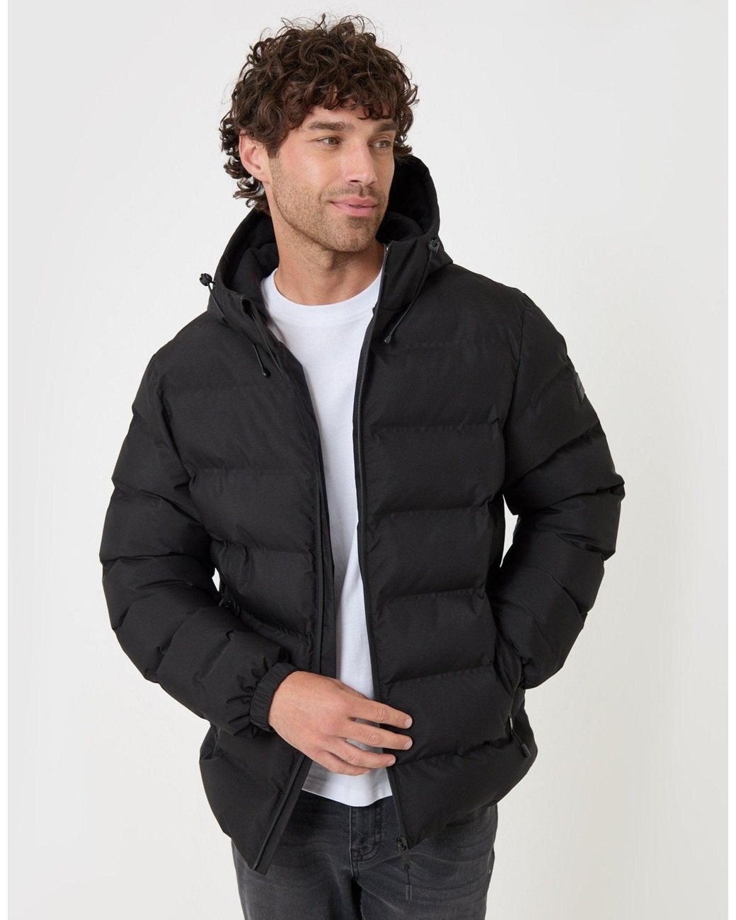 Threadbare Black Wadded Hooded Jacket for men