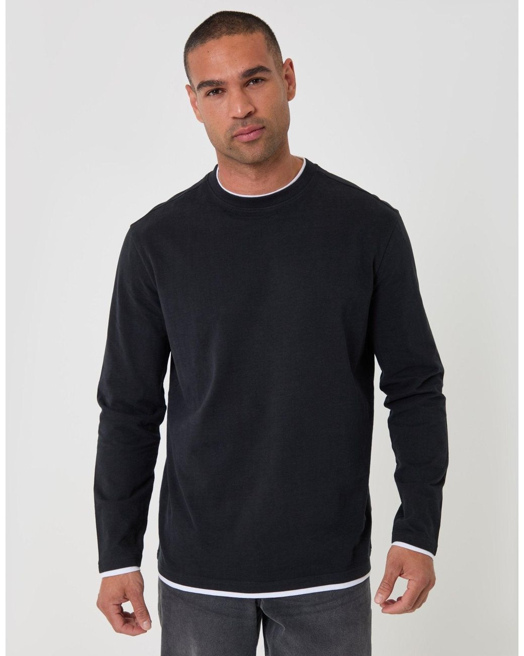 Threadbare Blue Relaxed Fit Mock Layer Long Sleeve T-Shirt for men