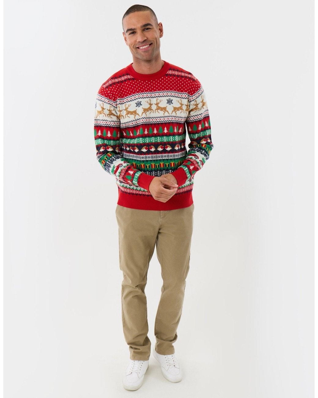 Threadbare Red Festive Fairisle Knitted Christmas Jumper for men