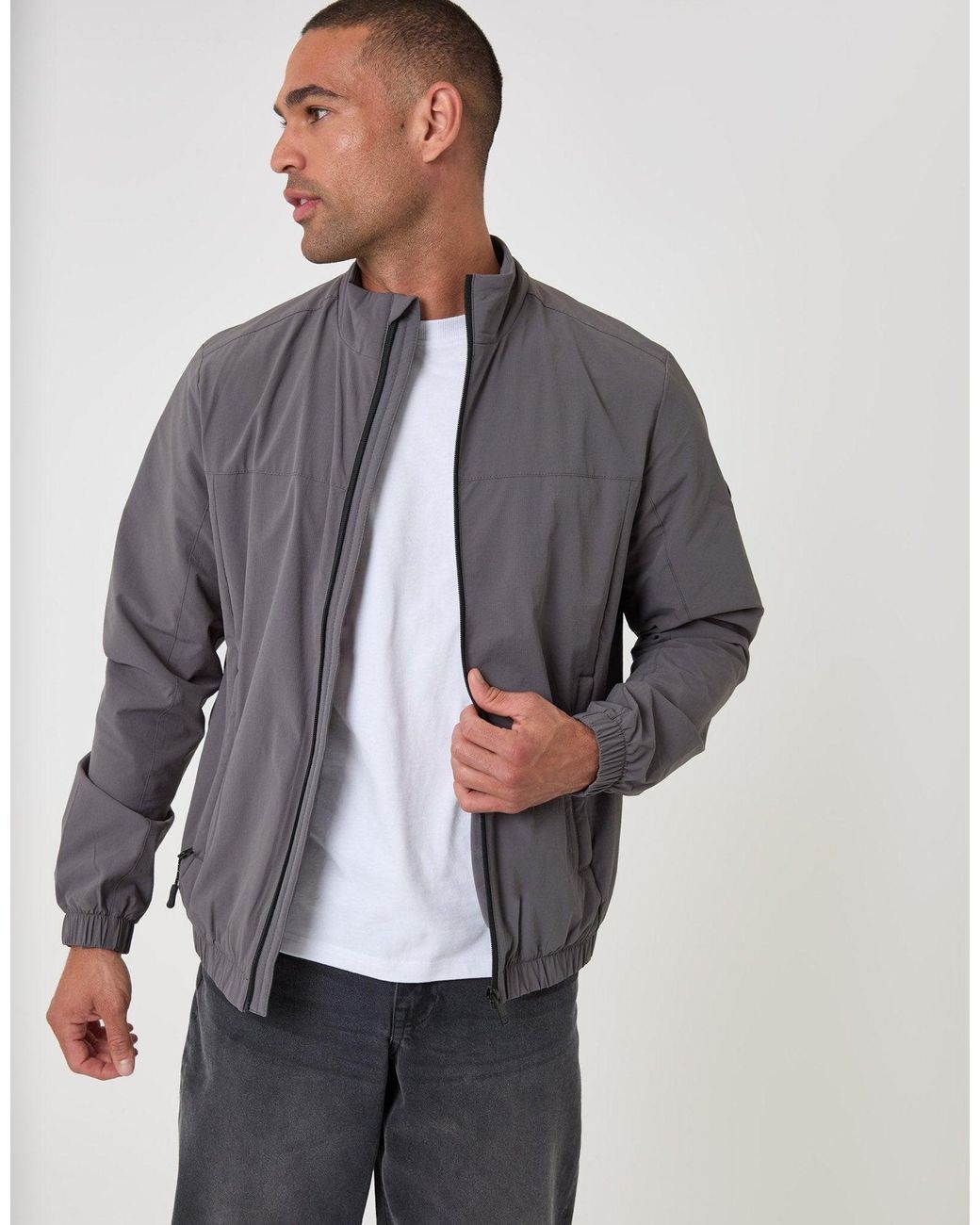 Threadbare Gray Showerproof Ripstop Harrington Jacket for men