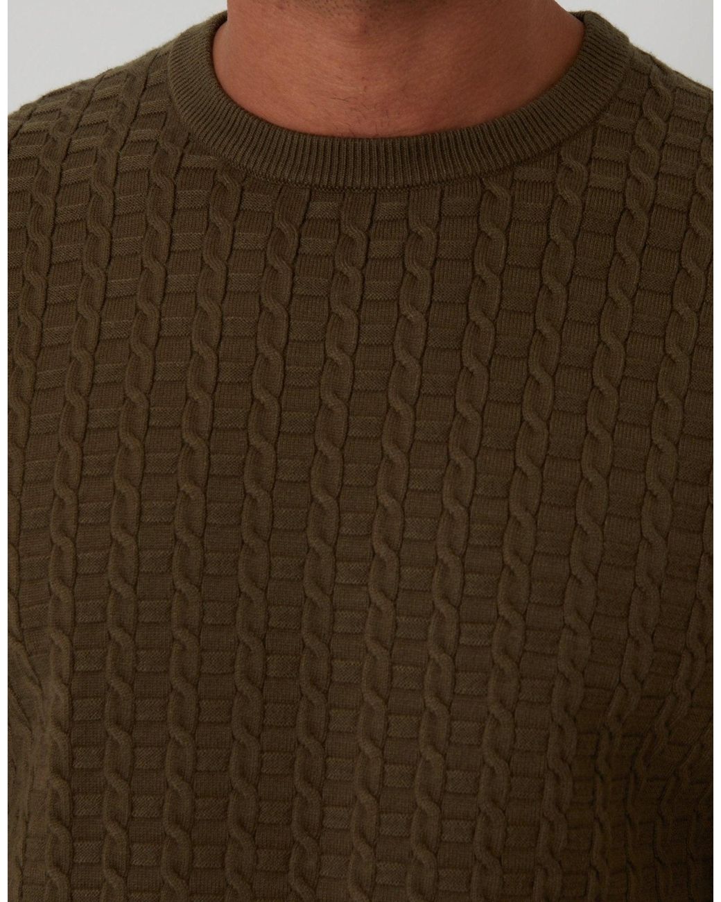 Threadbare Brown Cable Knit Crew Neck Jumper for men