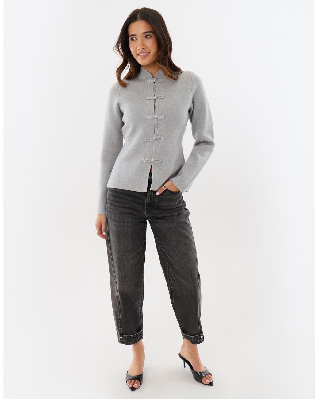 Threadbare Gray Mandarin Style Knitted Cardigan