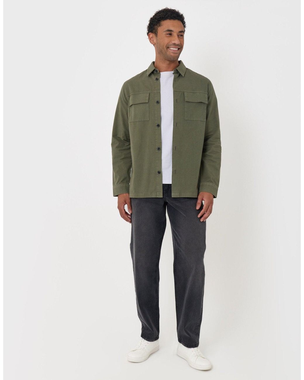 Threadbare Green Cotton Patch Pocket Shacket for men
