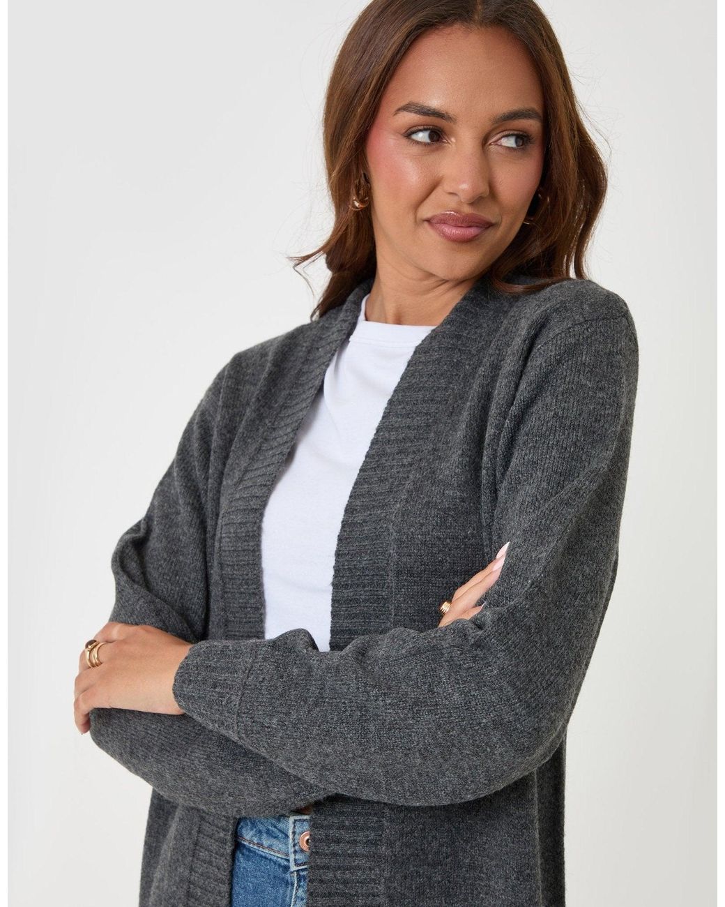 Threadbare Gray Longline Knitted Open Cardigan