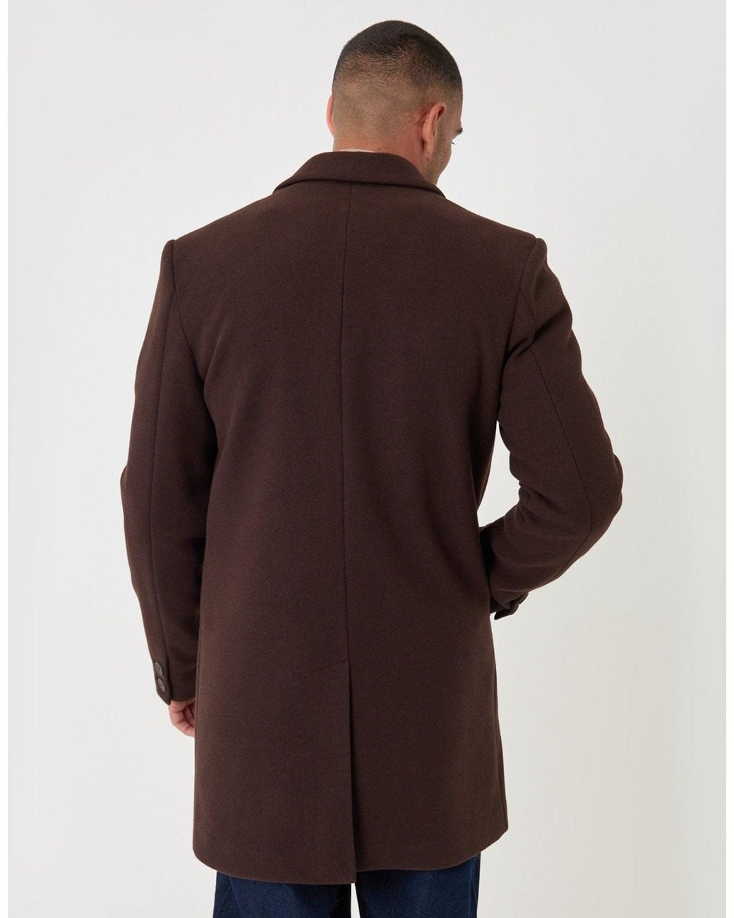 Threadbare Brown The Classic Faux Wool Trench Coat for men