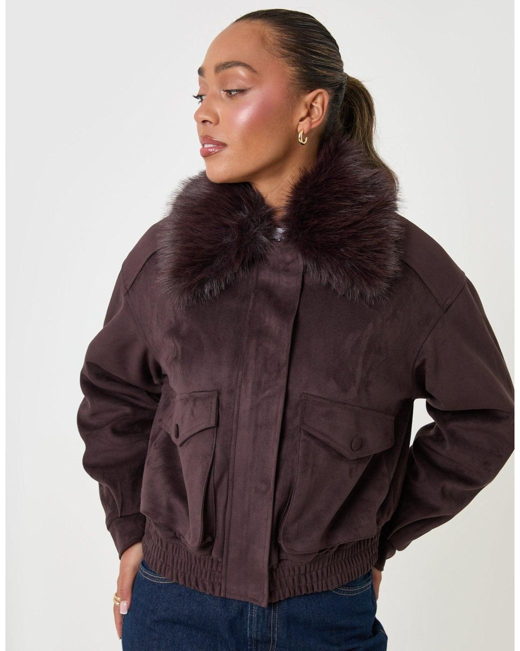 Threadbare Blue Faux Suede Fur Collared Jacket