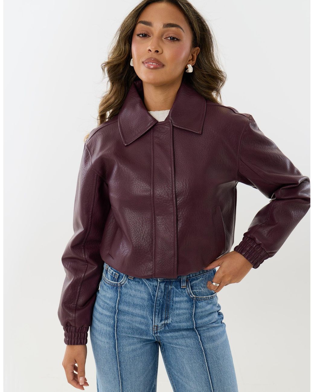 Threadbare Purple Faux Leather Collared Bomber Jacket