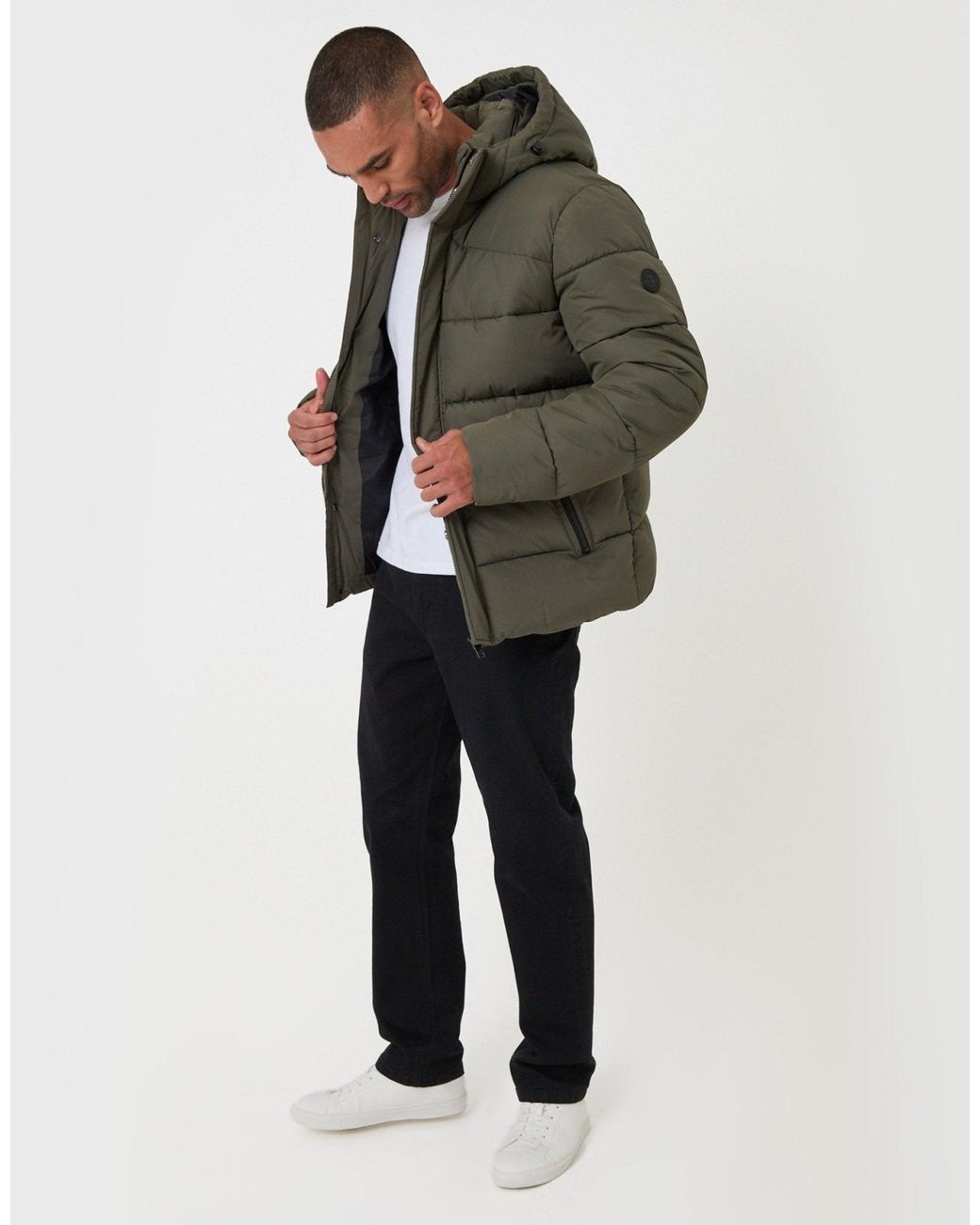 Threadbare Green The Staple Showerproof Puffer Coat for men