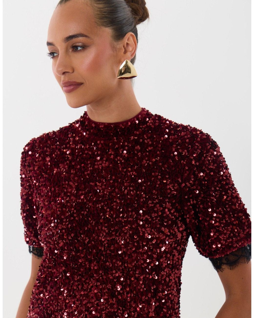 Threadbare Red High Neck Sequin Mini Dress