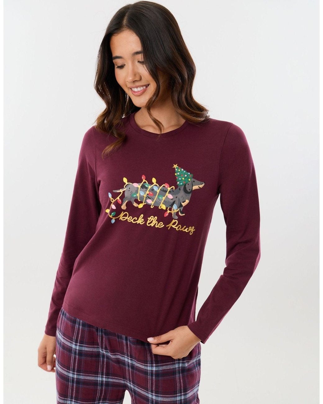 Threadbare Red Cotton Deck The Paws Christmas Pyjama Set