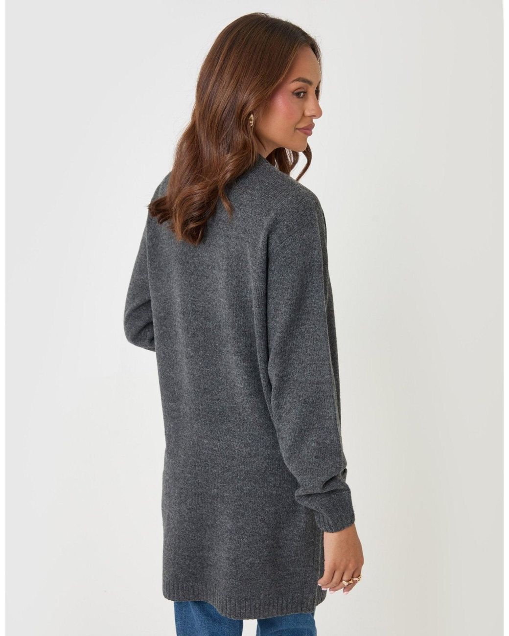 Threadbare Gray Longline Knitted Open Cardigan