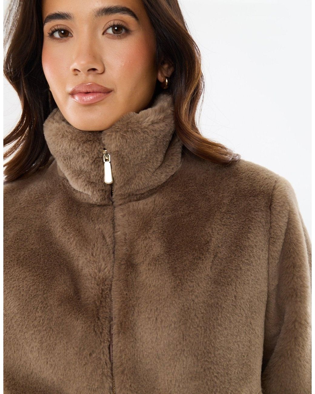 Threadbare Brown Faux Fur Bomber Jacket