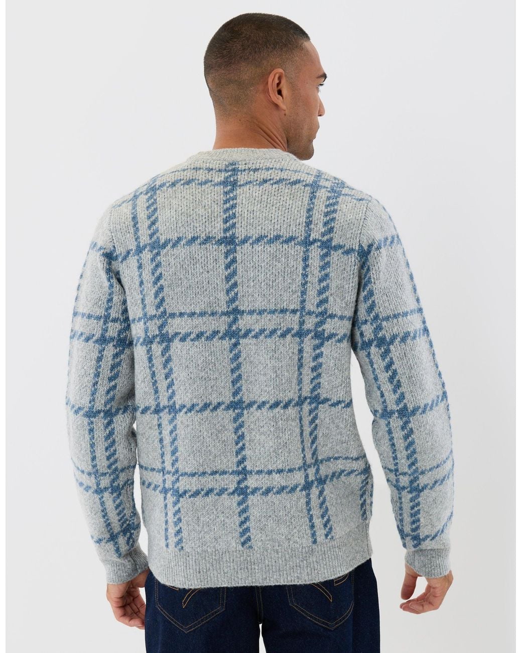 Threadbare Blue Knitted Crew Neck Jumper for men