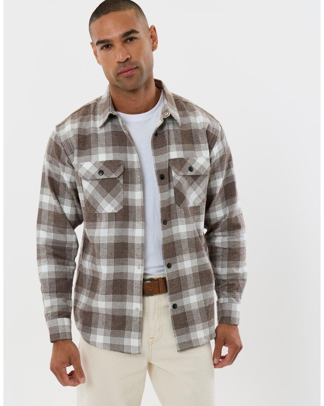 Threadbare Gray Relaxed Fit Cotton Patch Pocket Shirt for men